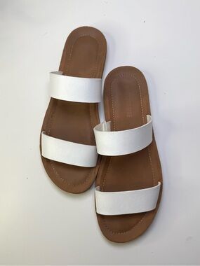 Cushionaire Women's Imelda 2 Band Slide Sandals  Memory Foam in White, Size 10